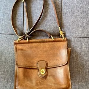 Vintage Coach Brown Leather Gold Willis Crossbody Handbag Convertible Purse